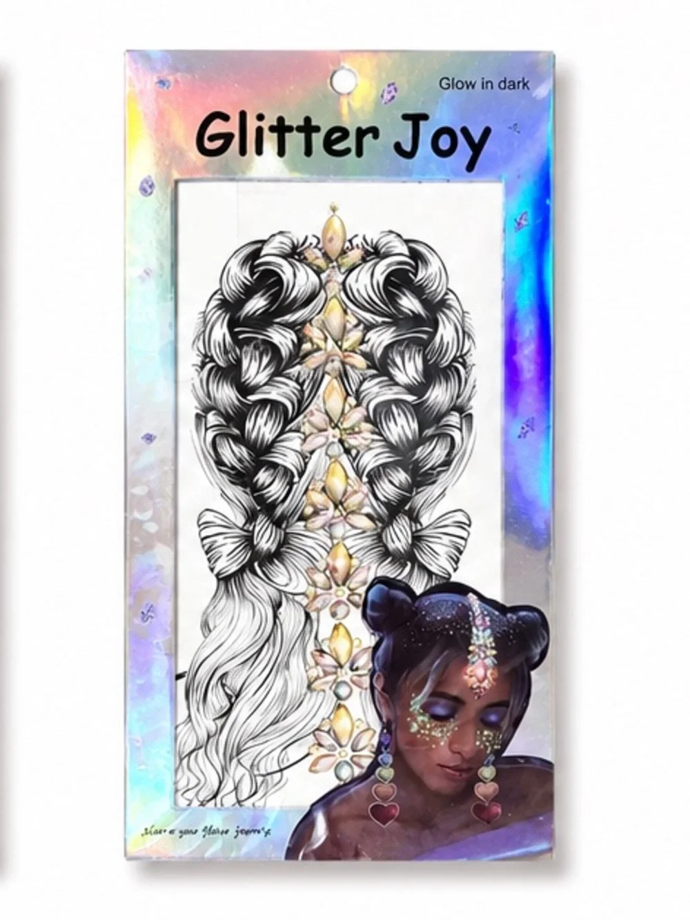 NEW - Glitter Joy Glow in the Dark Gemstone Hair Jewels w Face & Body Glitter
